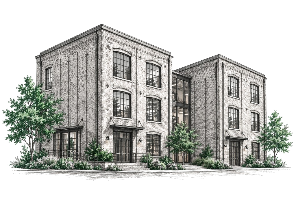 Architectuurtekening van een gerenoveerd pakhuis